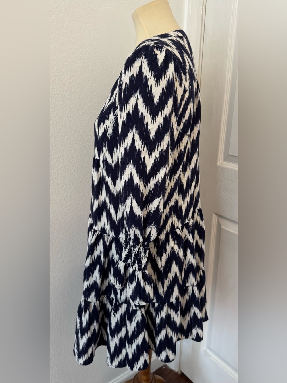 Tuckernuck Pomander Place Navy Ikat Kenzo Dress Empire Waist Swing Tiered XS - Picture 2 of 13